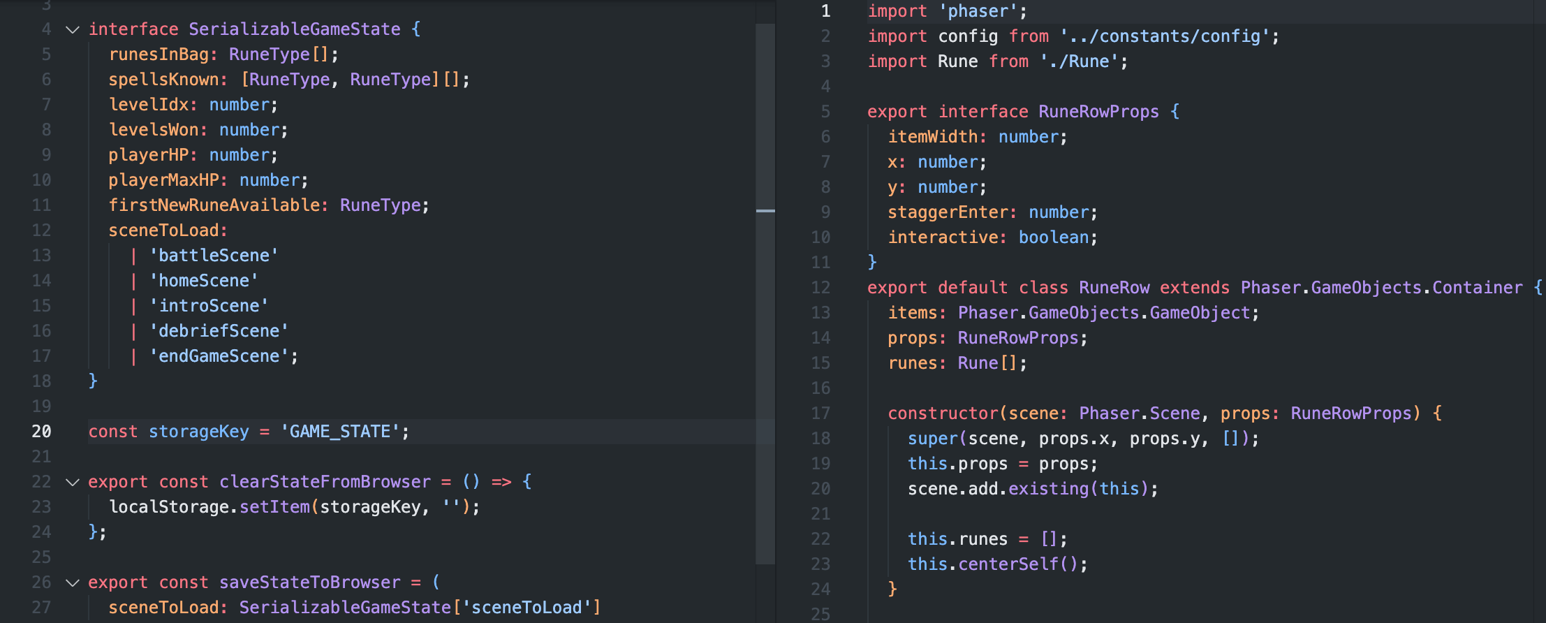 Static type definitions for the game